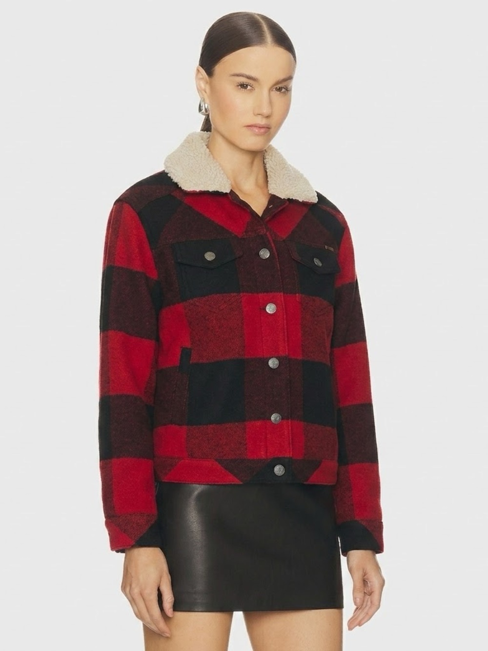 Eddie Bauer Red & Black Plaid Sherpa Lined Jacket Shacket Size Small Cozy Fall